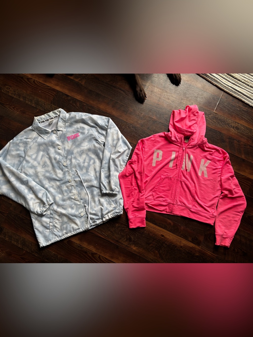PINK Victoria's Secret Hot Pink Zip Hoodie & Light Gray Tie-Dye Jacket Set